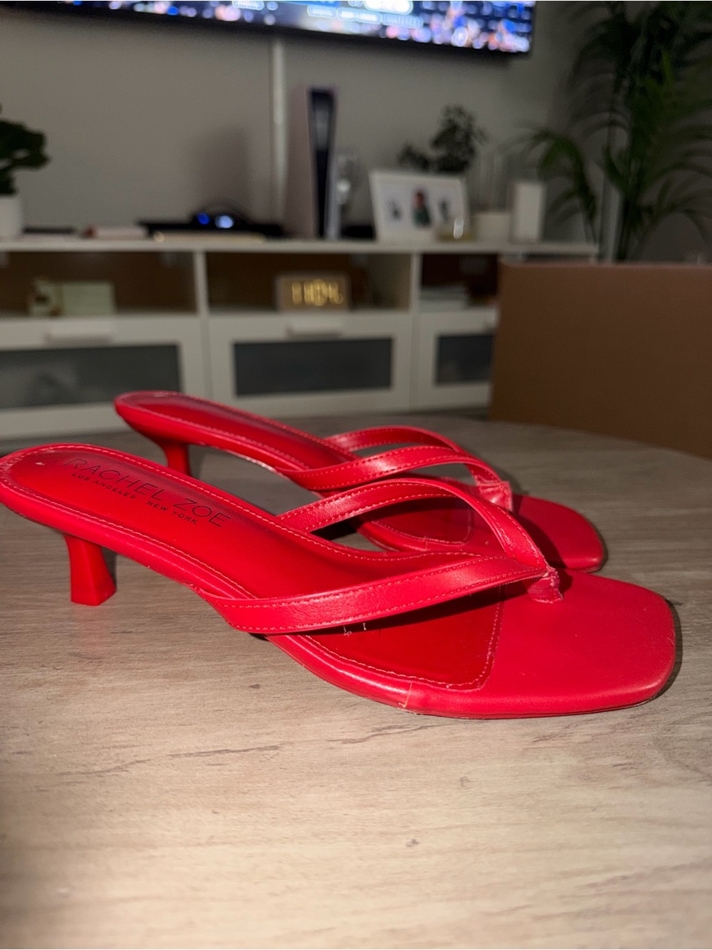 Rachel Zoe Red Strappy Kitten-Heel Sandals